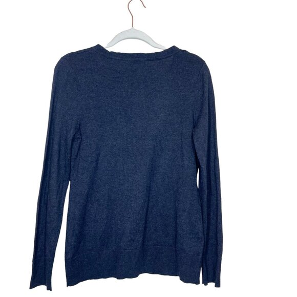 Eddie‎ Bauer Sweater S Lambswool Blend Blue Ruffled Womens Popover Size Small - Picture 2 of 8